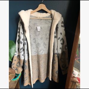 Animal print Sherpa trim cardigan